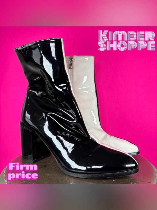 Nasty Gal Shoes - Nasty Gal Wynala Black White Patent Block Heel Ankle Boot UK 7 US 9